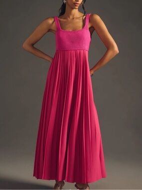 Anthropologie Mare Mare Hot Pink Pleated Maxi Dress Barbie Small Petite
